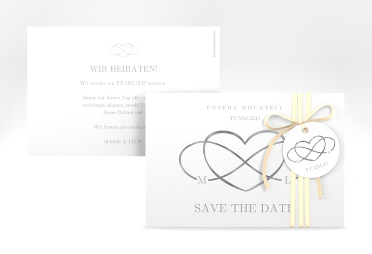 Save the Date-Karte Infinity A6 Karte quer grau silber