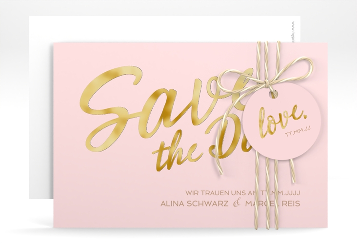 Save the Date-Karte Glam A6 Karte quer rosa gold