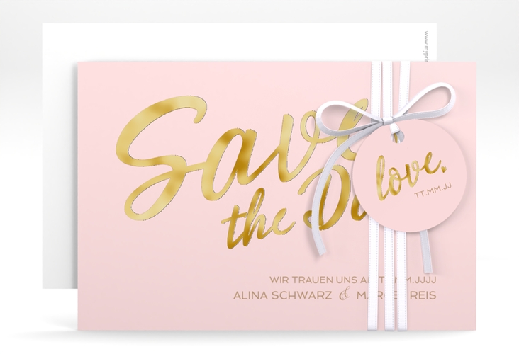 Save the Date-Karte Glam A6 Karte quer rosa gold