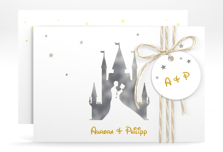 Save the Date-Karte Castle A6 Karte quer gold silber