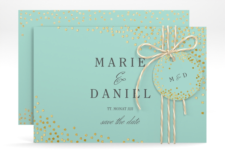 Save the Date-Karte Glitter A6 Karte quer mint gold