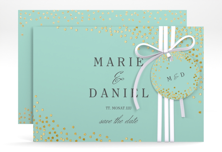 Save the Date-Karte Glitter A6 Karte quer mint gold