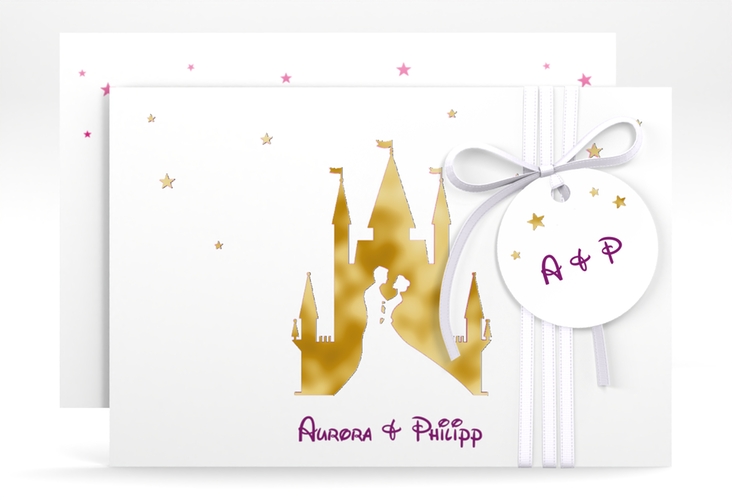 Save the Date-Karte Castle A6 Karte quer pink gold