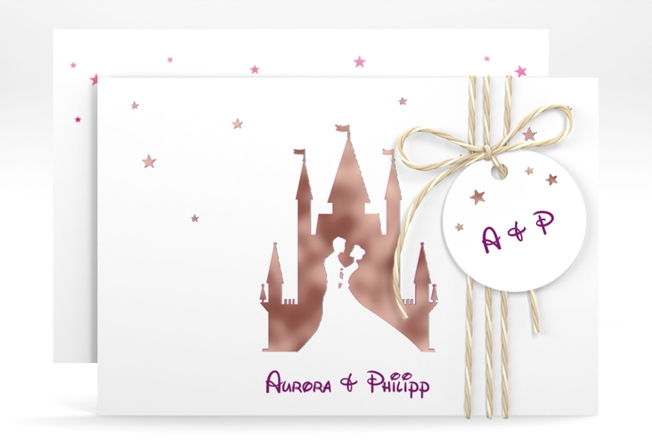 Save the Date-Karte Castle A6 Karte quer pink rosegold