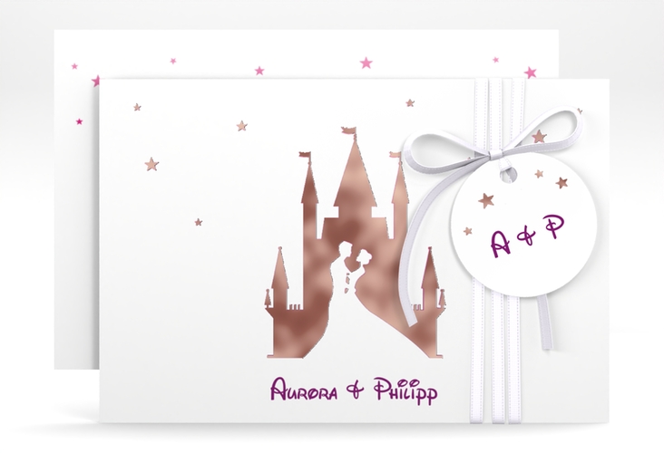 Save the Date-Karte Castle A6 Karte quer pink rosegold