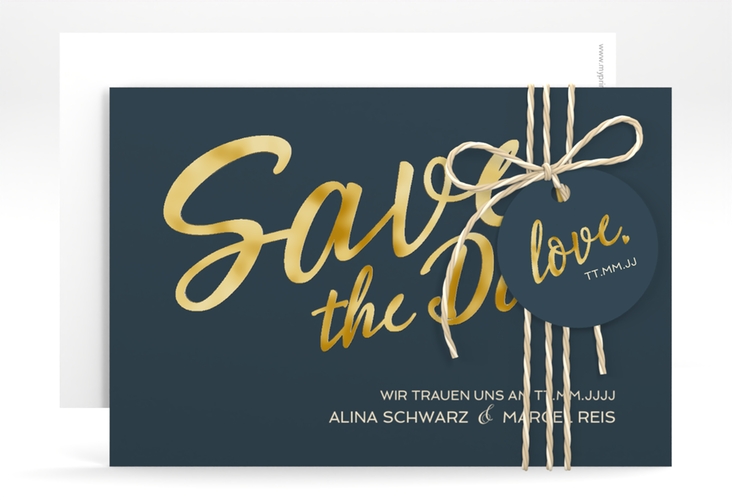 Save the Date-Karte Glam A6 Karte quer blau gold