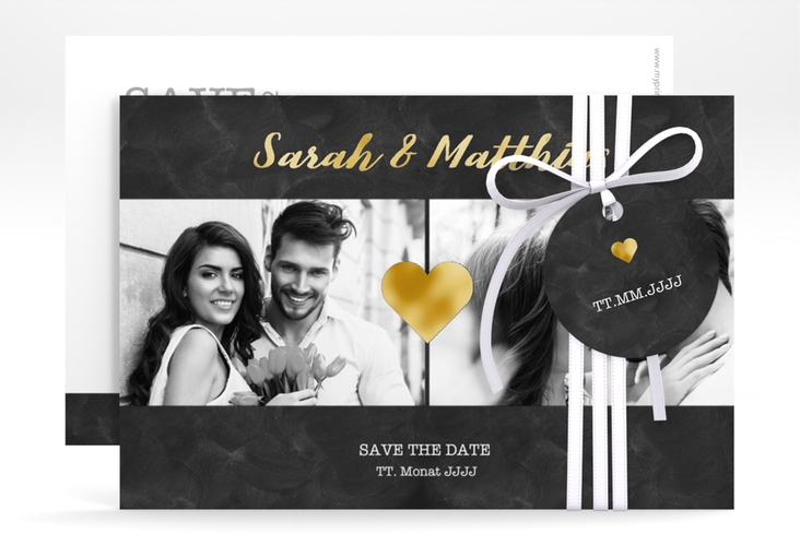 Save the Date-Karte Sparkly A6 Karte quer grau gold