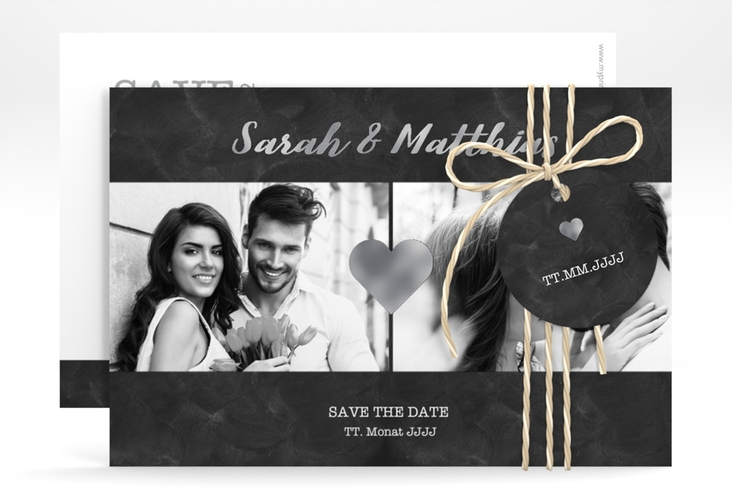 Save the Date-Karte Sparkly A6 Karte quer grau silber