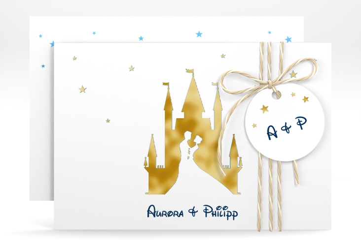 Save the Date-Karte Castle A6 Karte quer blau gold