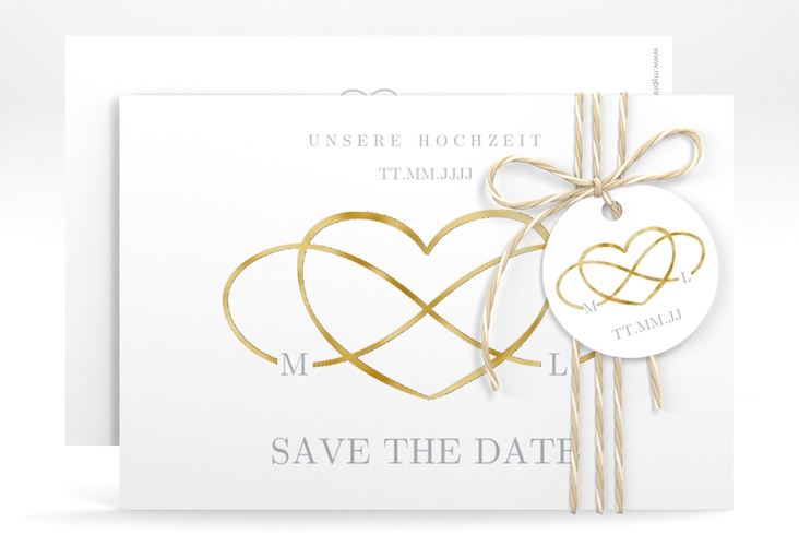 Save the Date-Karte Infinity A6 Karte quer grau gold