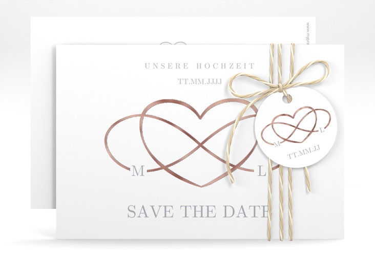 Save the Date-Karte Infinity A6 Karte quer grau rosegold