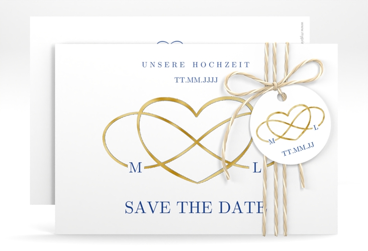 Save the Date-Karte Infinity A6 Karte quer blau gold