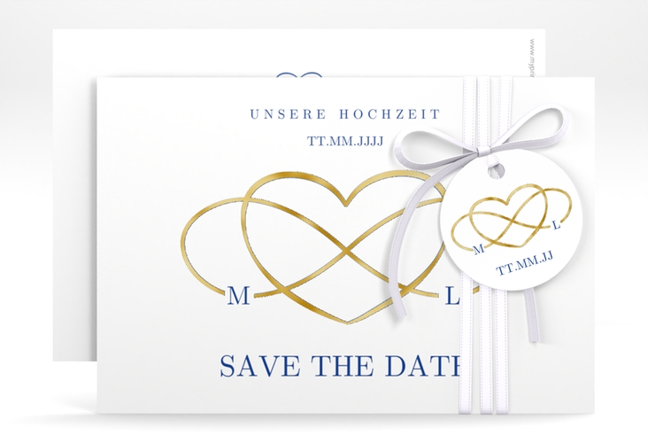 Save the Date-Karte Infinity A6 Karte quer blau gold