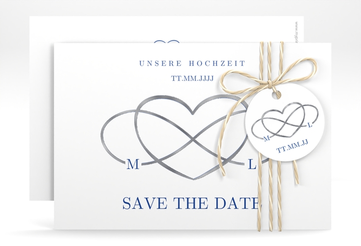 Save the Date-Karte Infinity A6 Karte quer blau silber