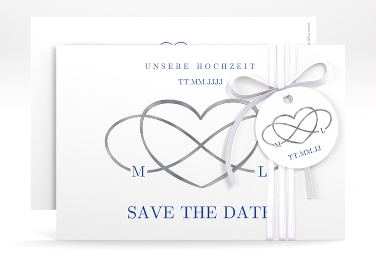 Save the Date-Karte Infinity A6 Karte quer blau silber