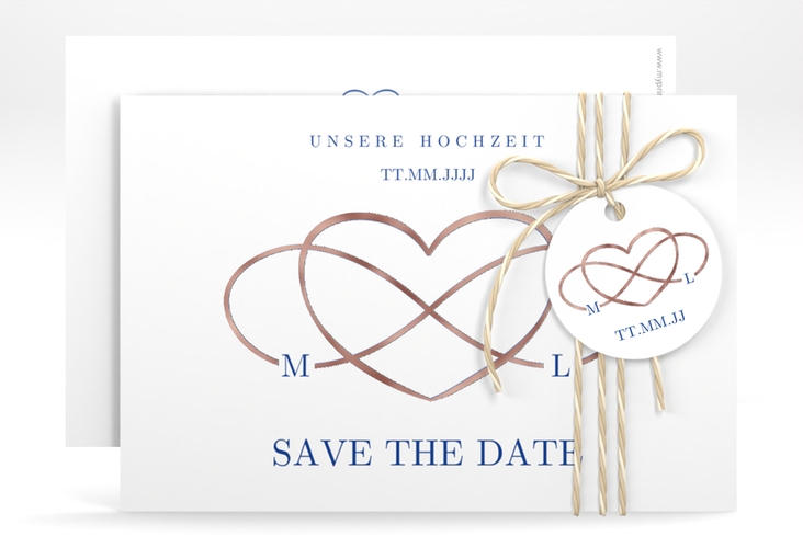 Save the Date-Karte Infinity A6 Karte quer blau rosegold