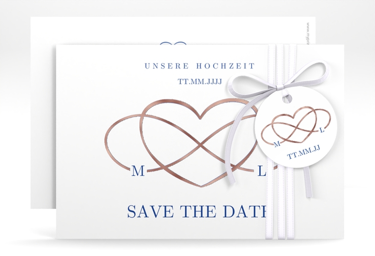 Save the Date-Karte Infinity A6 Karte quer blau rosegold