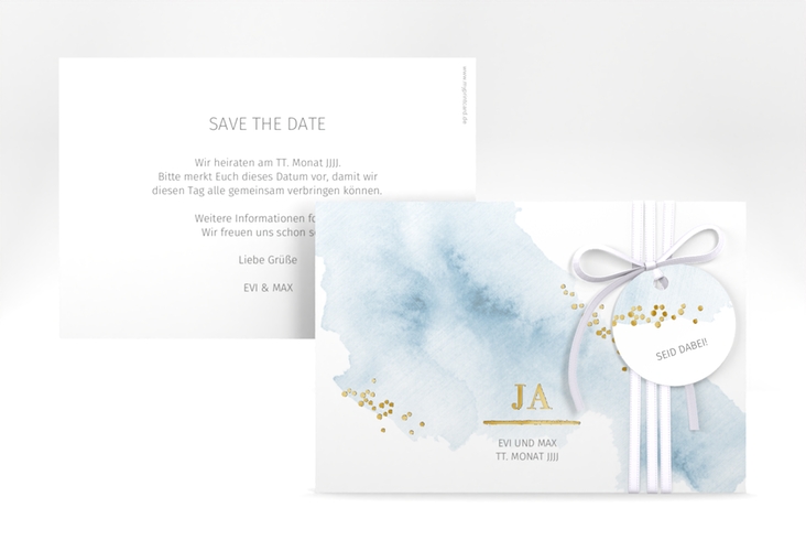 Save the Date-Karte Pastell A6 Karte quer blau gold