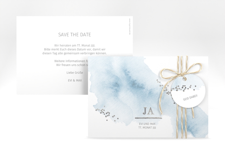 Save the Date-Karte Pastell A6 Karte quer blau silber