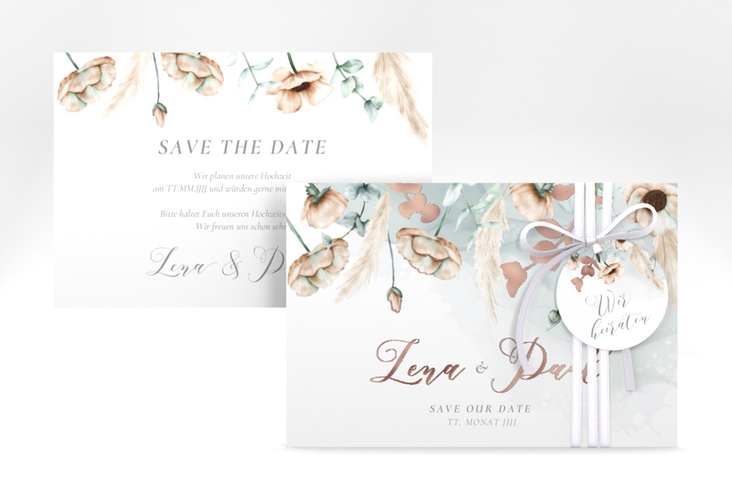 Save the Date-Karte Anemone A6 Karte quer mint rosegold