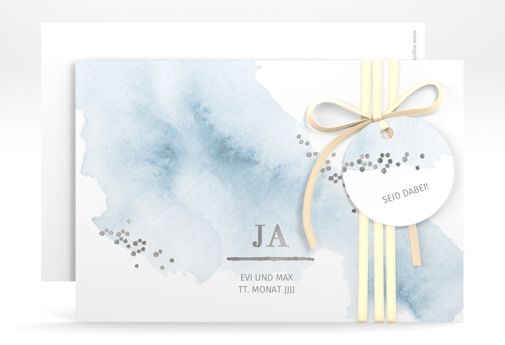 Save the Date-Karte Pastell A6 Karte quer blau silber