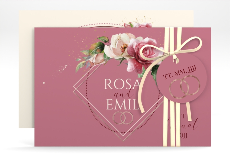 Save the Date-Karte Rosenbogen A6 Karte quer rosa rosegold