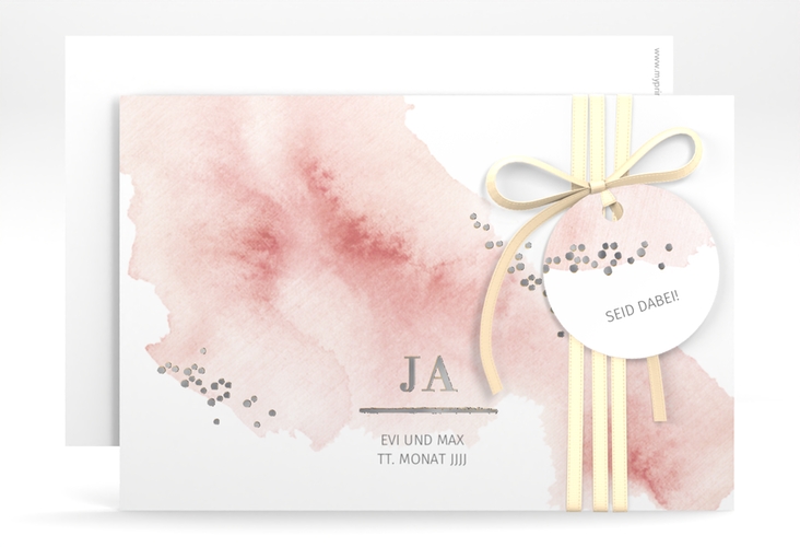 Save the Date-Karte Pastell A6 Karte quer rosa silber