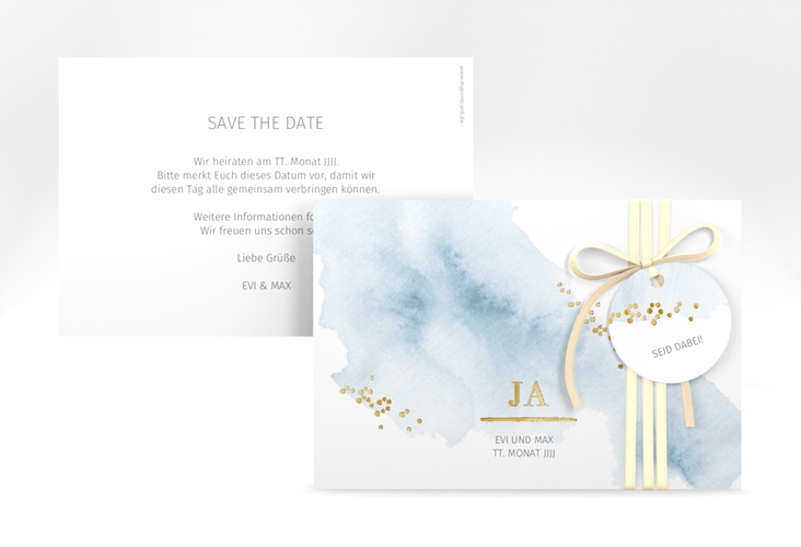 Save the Date-Karte Pastell A6 Karte quer blau gold