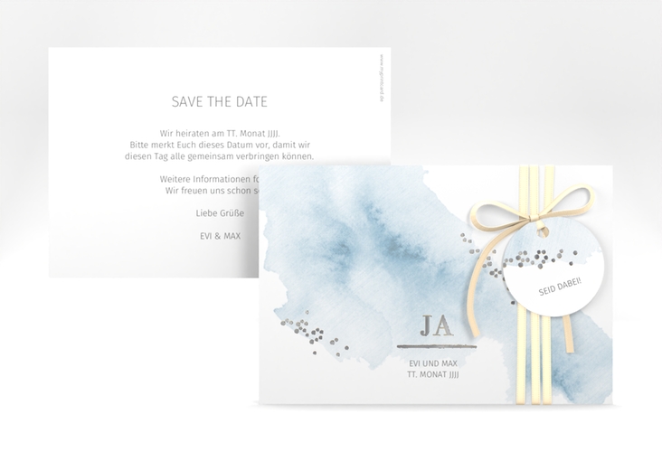 Save the Date-Karte Pastell A6 Karte quer blau silber