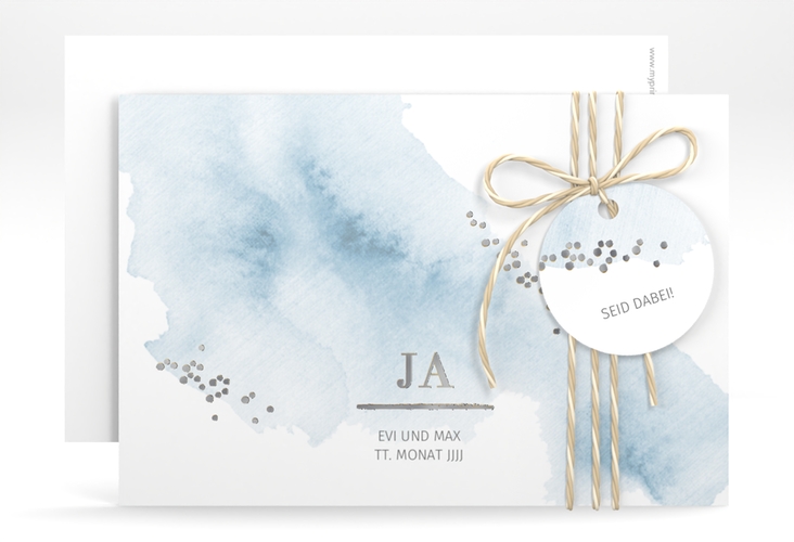 Save the Date-Karte Pastell A6 Karte quer blau silber