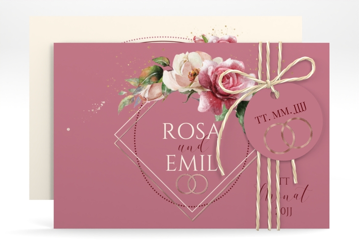 Save the Date-Karte Rosenbogen A6 Karte quer rosa rosegold