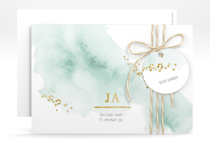 Save the Date-Karte Pastell A6 Karte quer mint gold