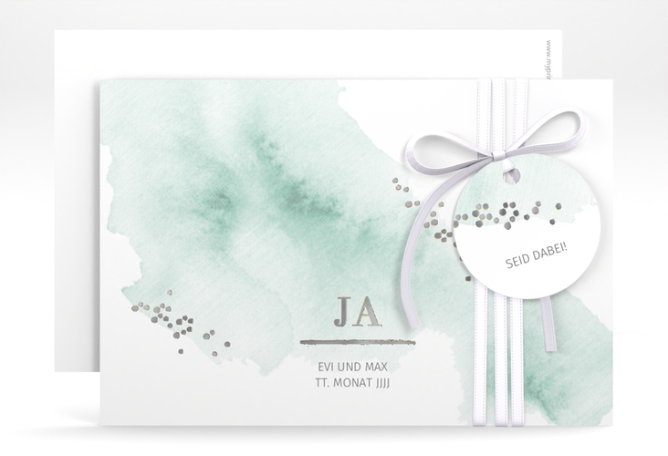 Save the Date-Karte Pastell A6 Karte quer mint silber