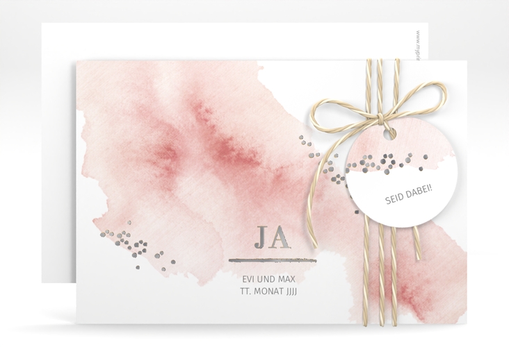 Save the Date-Karte Pastell A6 Karte quer rosa silber